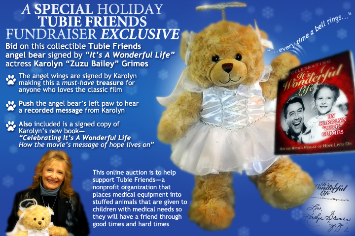 Karolyn Grimes with feeding tube stuffed animal