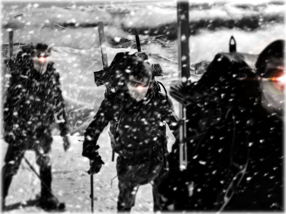 Robots walking in ice storm