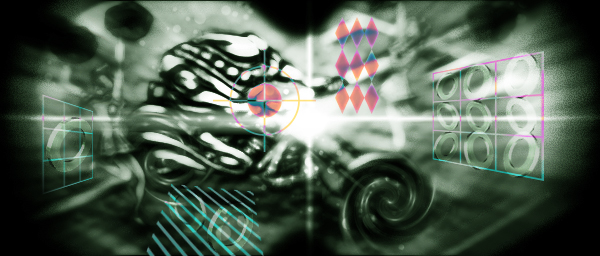 Close-up through binoculars of Vicious Cycle