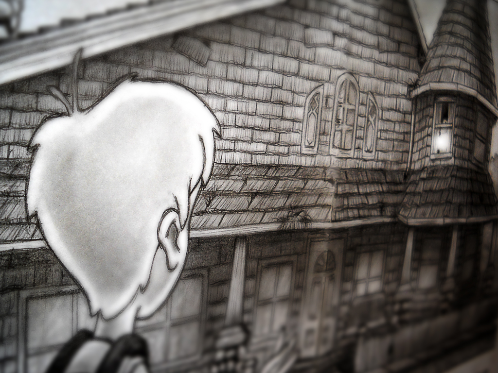 Einar in front of big creepy house