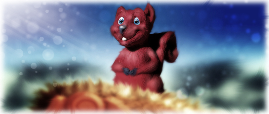 Animated squirrel on rooftop