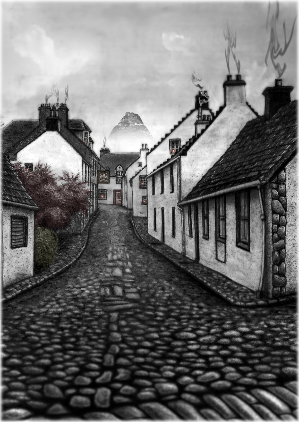 Cobblestone stree view of castle